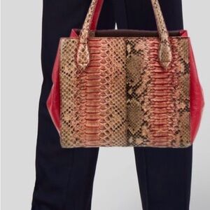 Carlos Falchi Red and Brown Snakeskin Tote